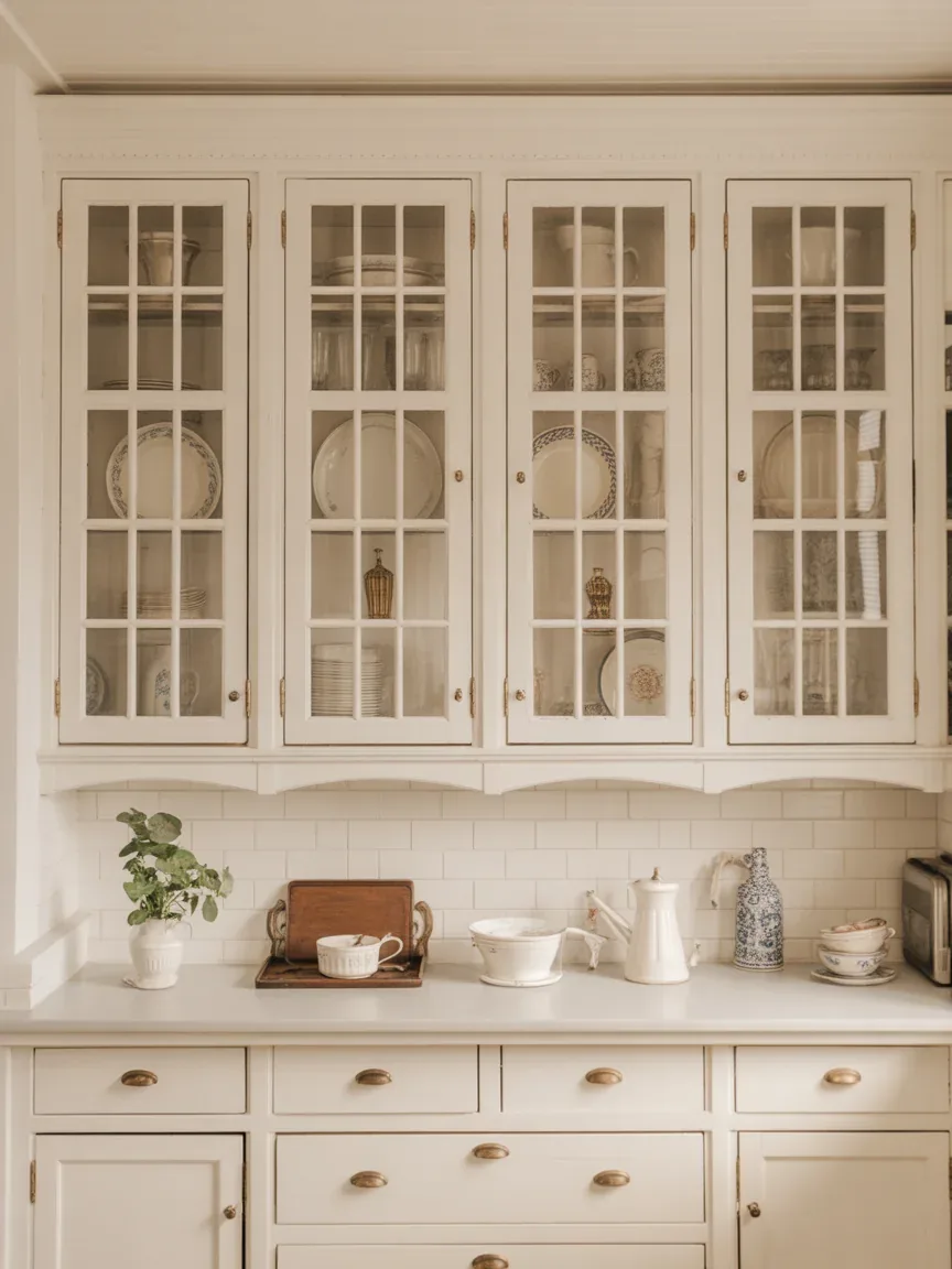 17. Colonial Kitchen With Glass-Front Cabinet Displays 17. Colonial Kitchen With Glass-Front Cabinet Displays