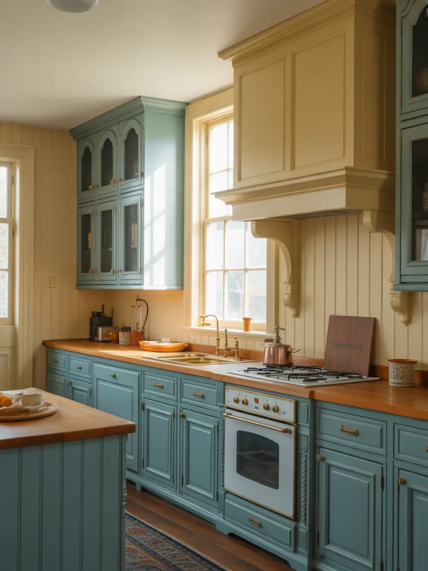 20. Colonial Kitchen With Historic Blue Cabinetry 20. Colonial Kitchen With Historic Blue Cabinetry