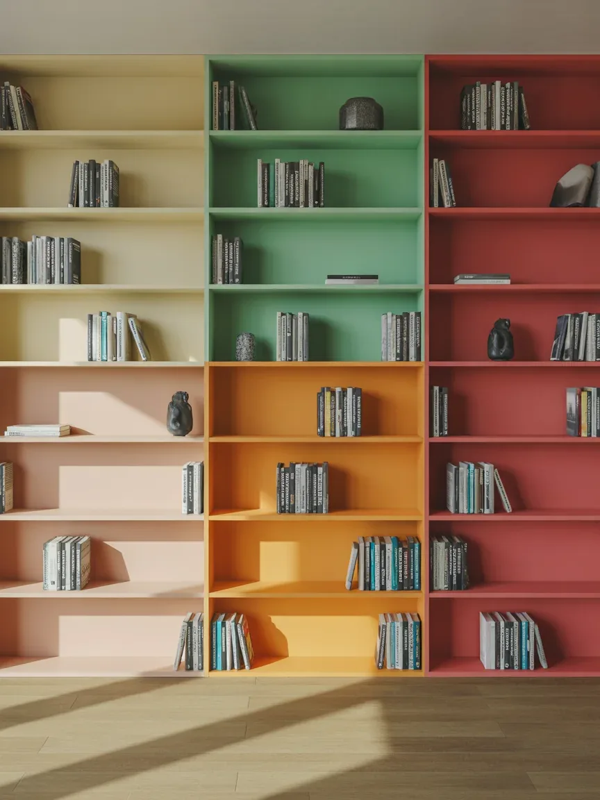 8. Color-Blocked Bookshelf Art Wall 8. Color-Blocked Bookshelf Art Wall