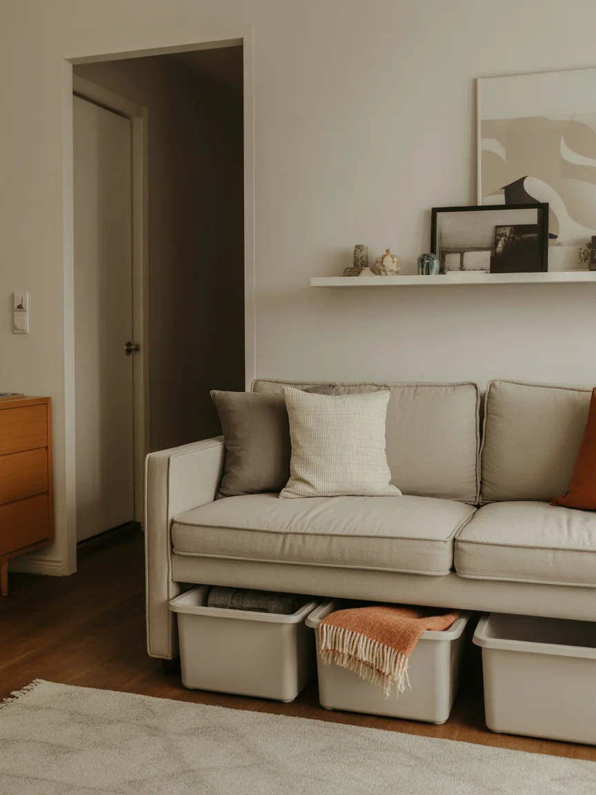 19. Compact Apartment With Under-Sofa Storage
