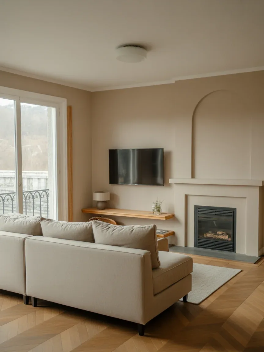 17. Compact Sectional Facing Fireplace and TV Combo 17. Compact Sectional Facing Fireplace and TV Combo