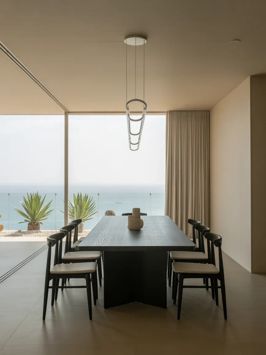 8. Contemporary Dining Space With Linear Chandelier 8. Contemporary Dining Space With Linear Chandelier