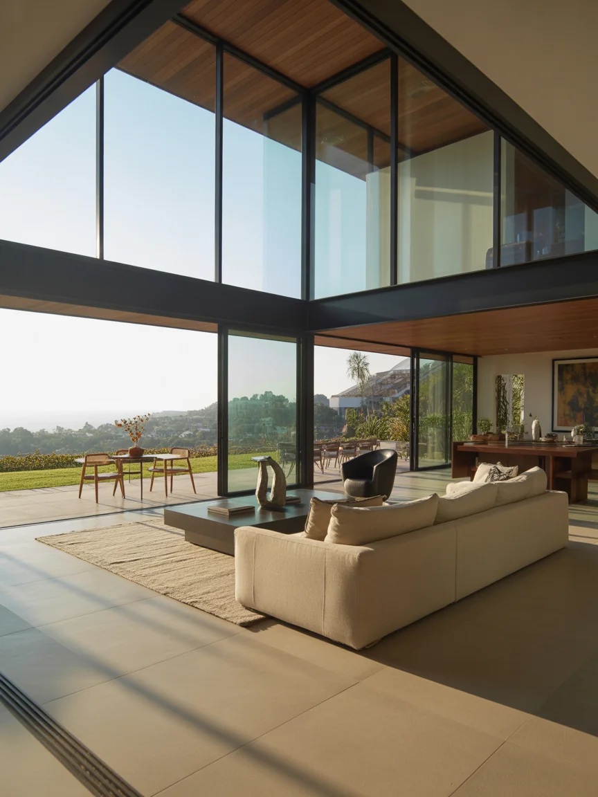 10. Contemporary Glass Wall Living Room