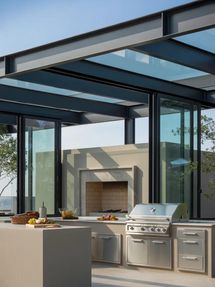 18. Contemporary Glass-and-Steel Pavilion Kitchen 18. Contemporary Glass-and-Steel Pavilion Kitchen
