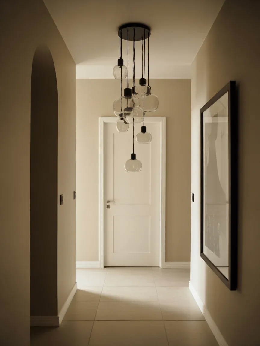20. Contemporary Hallway With Cluster Pendant Chandelier 20. Contemporary Hallway With Cluster Pendant Chandelier