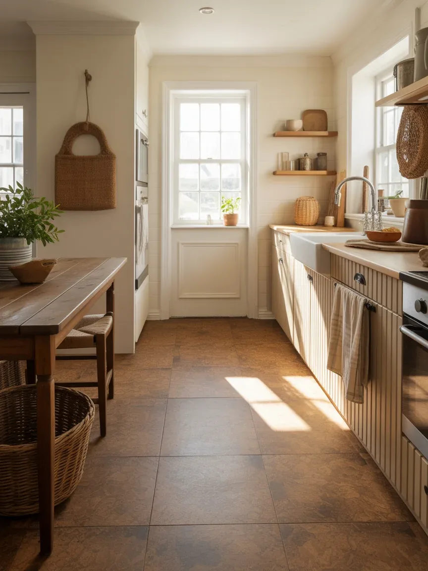 19. Cork Flooring for Soft, Cozy Farmhouse Comfort 19. Cork Flooring for Soft, Cozy Farmhouse Comfort