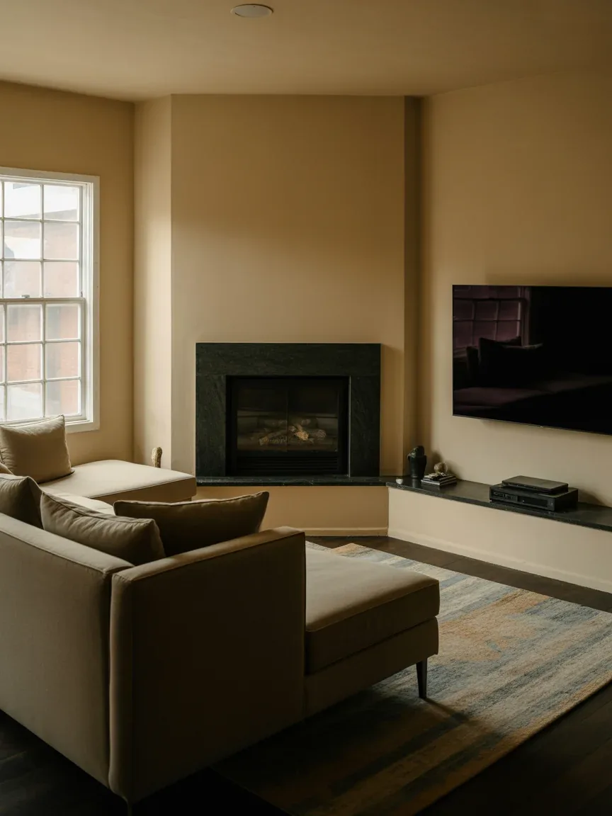 3. Corner Fireplace With Adjacent TV Wall 3. Corner Fireplace With Adjacent TV Wall