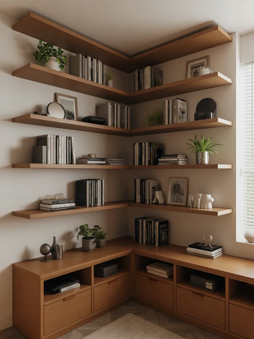 11. Corner Wraparound Shelf Design 11. Corner Wraparound Shelf Design