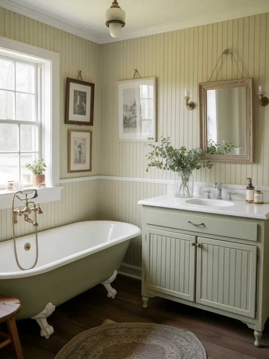6. Cottage Farmhouse Bathroom With Soft Vintage Details 6. Cottage Farmhouse Bathroom With Soft Vintage Details