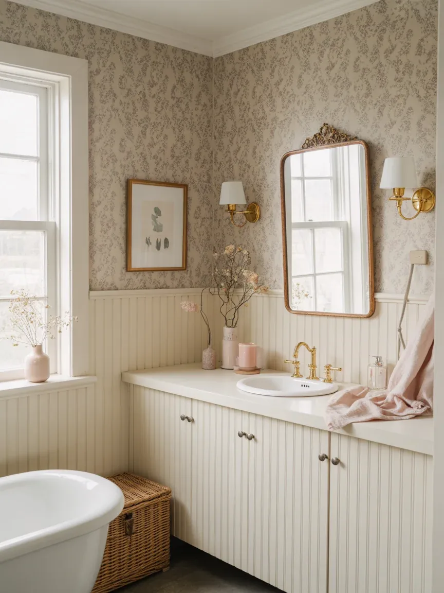 12. Cottage Farmhouse With Floral Wallpaper Accent 12. Cottage Farmhouse With Floral Wallpaper Accent