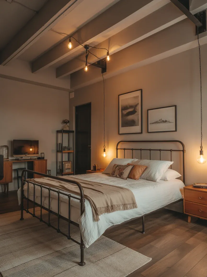 12. Cozy Industrial Warm Bedroom 12. Cozy Industrial Warm Bedroom