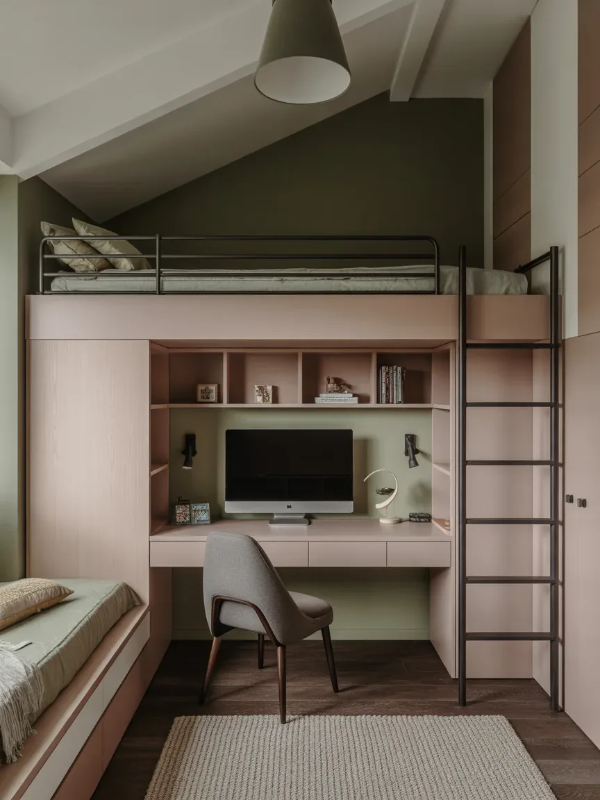 17. Cozy Loft Bed With Study Underneath 17. Cozy Loft Bed With Study Underneath