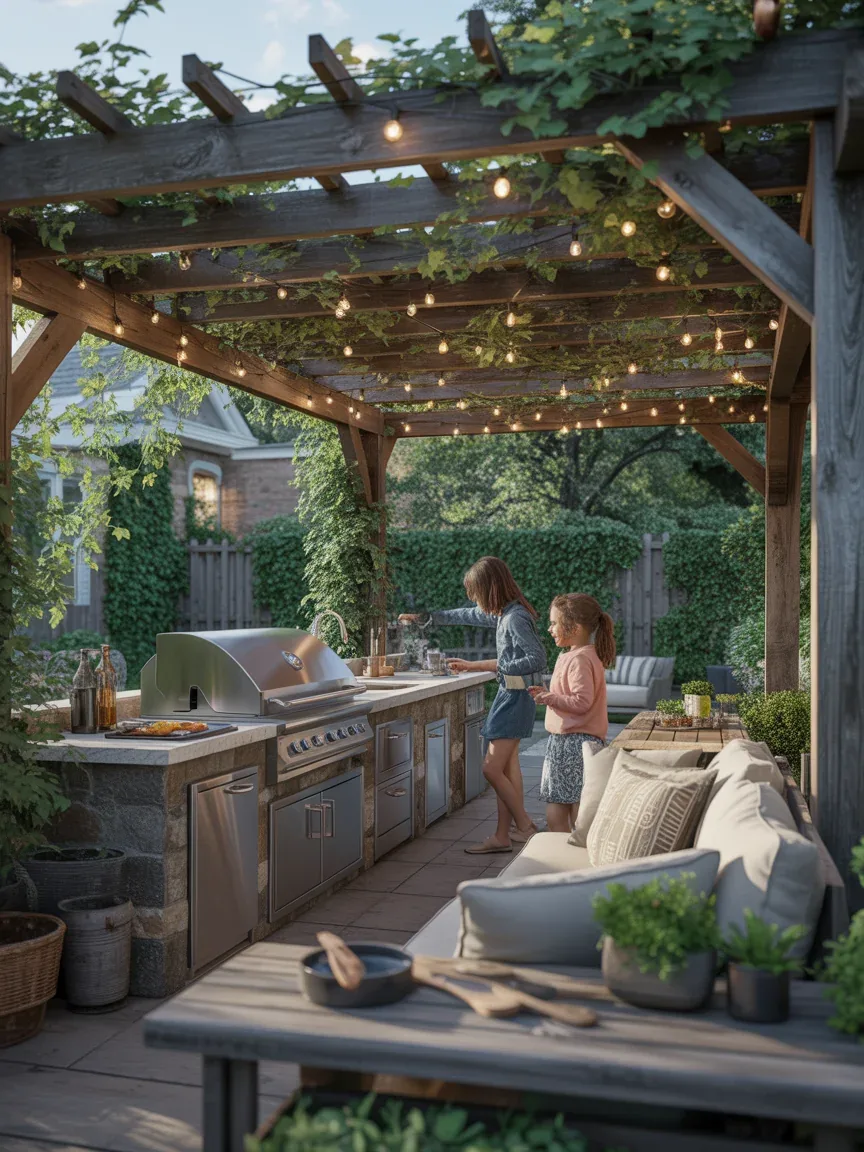8. Cozy Pergola-Covered Family Kitchen 8. Cozy Pergola-Covered Family Kitchen