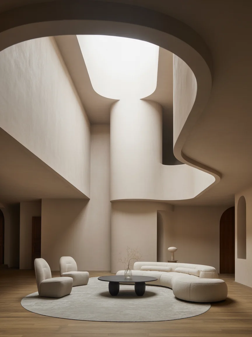 16. Curved Furniture for Soft Contrast