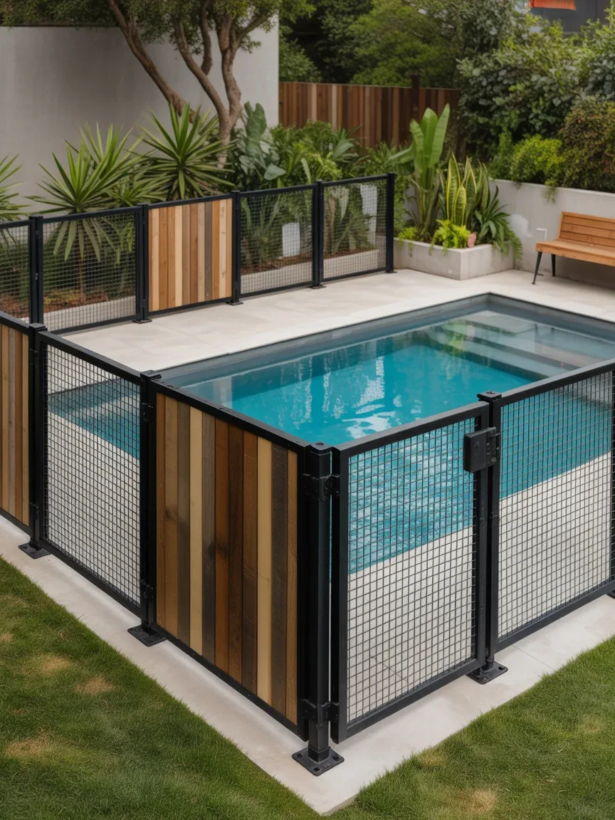 24. Custom Mixed-Material Fence for Designer Appeal 24. Custom Mixed-Material Fence for Designer Appeal