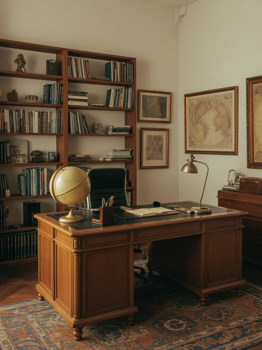 17. Dark Academia Home Office With Globe Decor 17. Dark Academia Home Office With Globe Decor
