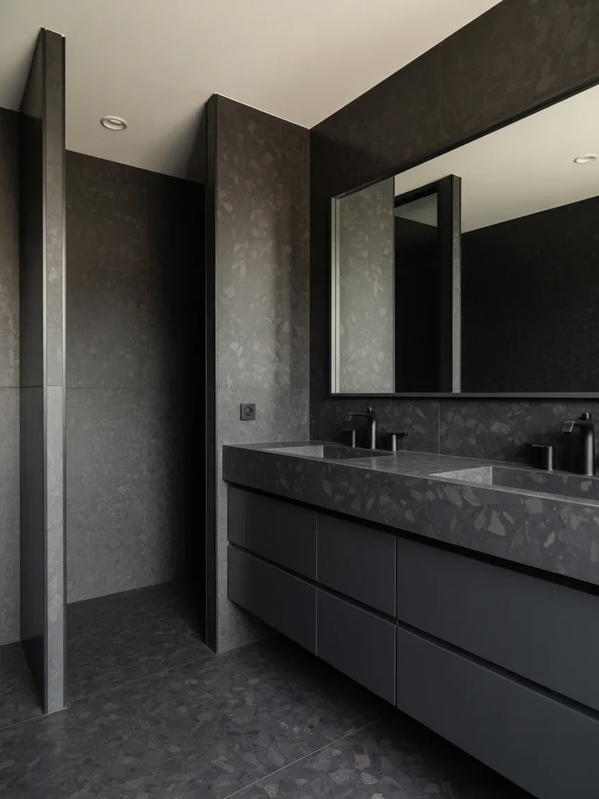 15. Dark Terrazzo Statement Bathroom 15. Dark Terrazzo Statement Bathroom