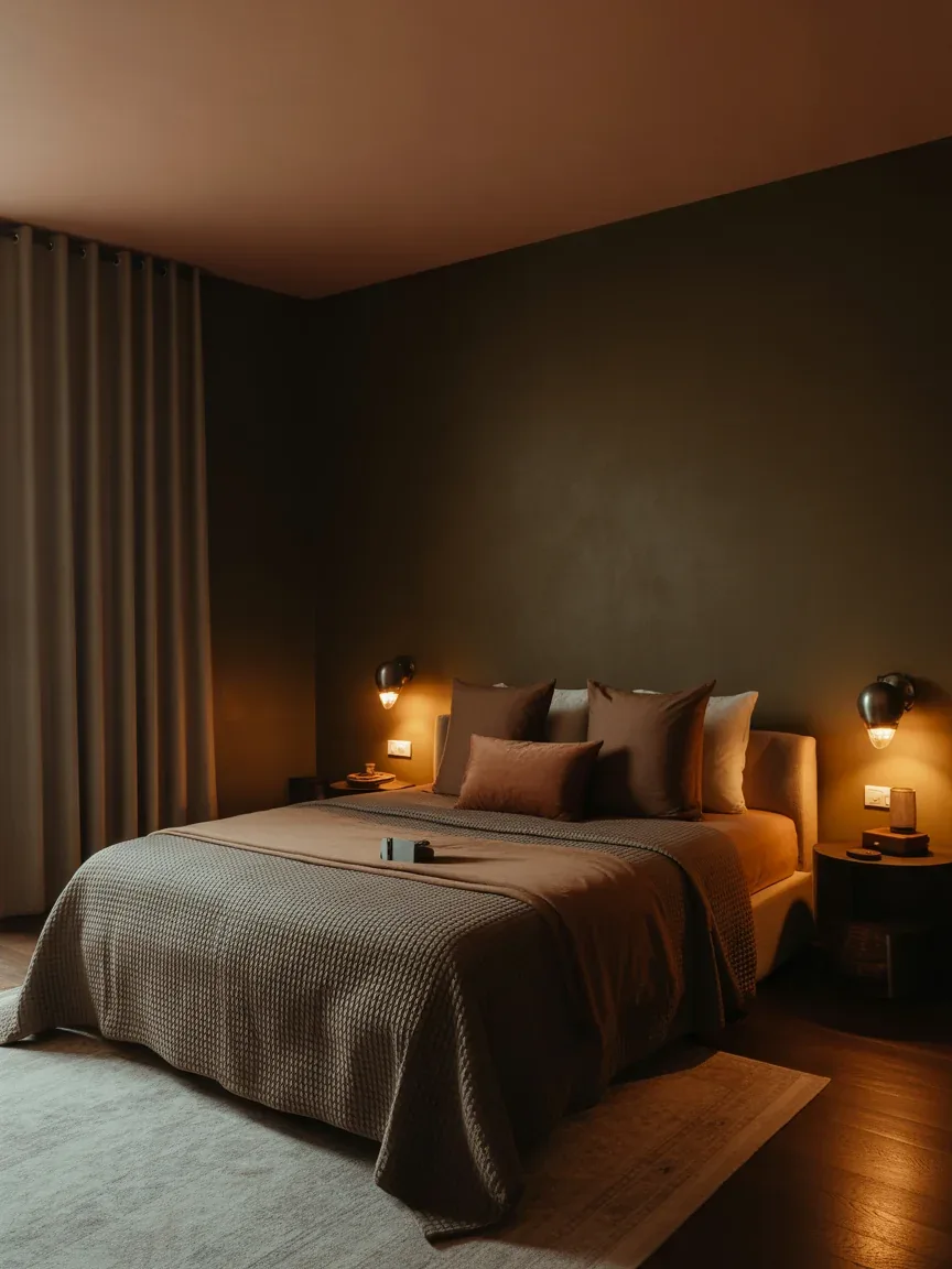 17. Deep Earth Tone Cocoon Bedroom 17. Deep Earth Tone Cocoon Bedroom