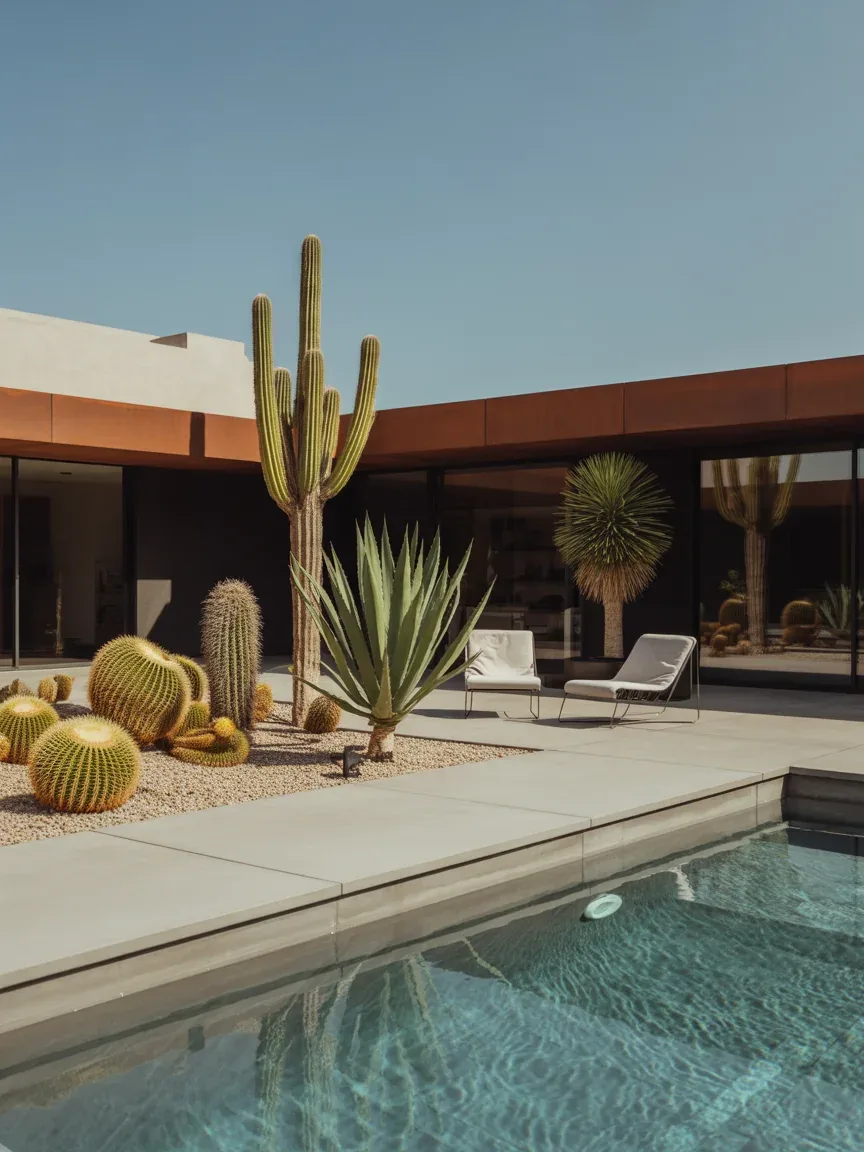 6. Desert Modern Pool With Sculptural Cactus Landscaping 6. Desert Modern Pool With Sculptural Cactus Landscaping