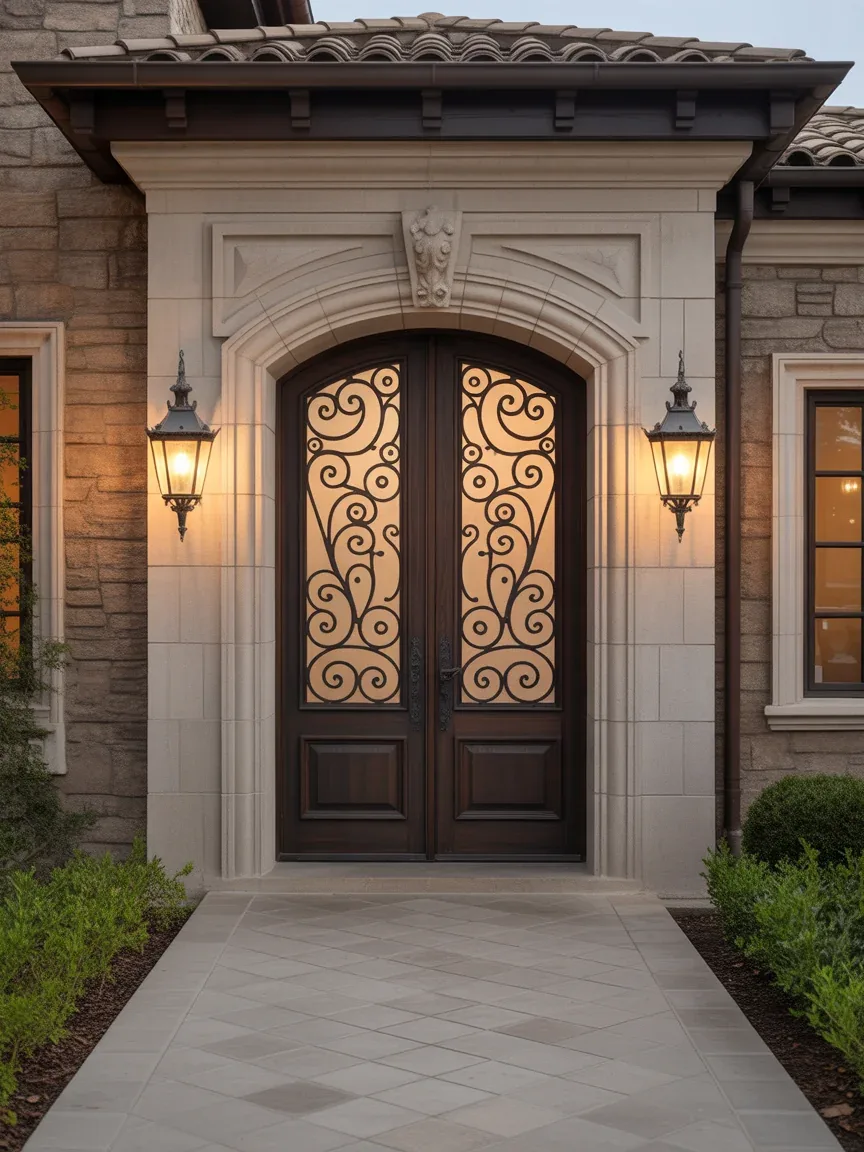 16. Double Doors With Decorative Iron Scrollwork 16. Double Doors With Decorative Iron Scrollwork