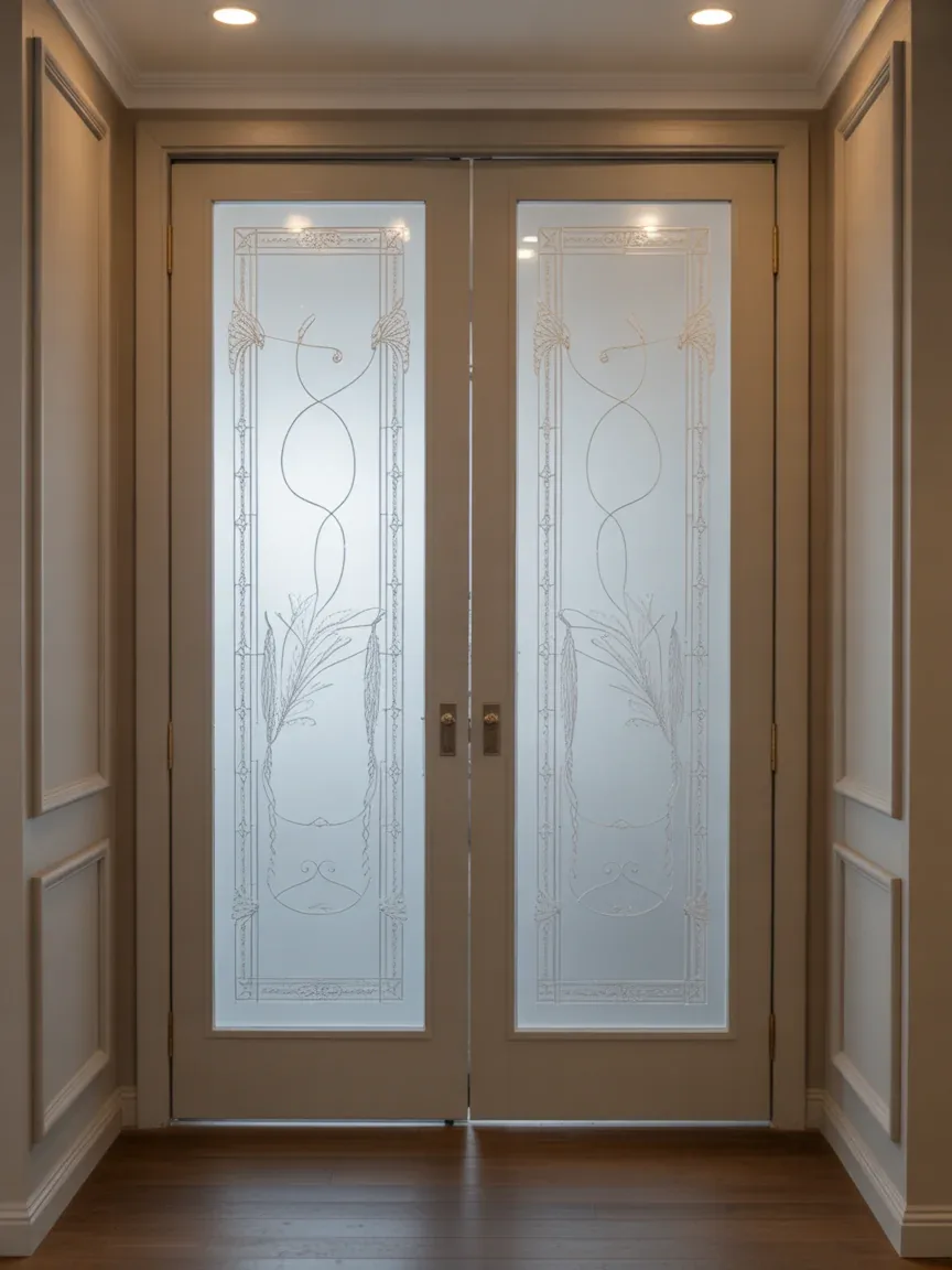 17. Double Doors With Frosted Artistic Glass 17. Double Doors With Frosted Artistic Glass