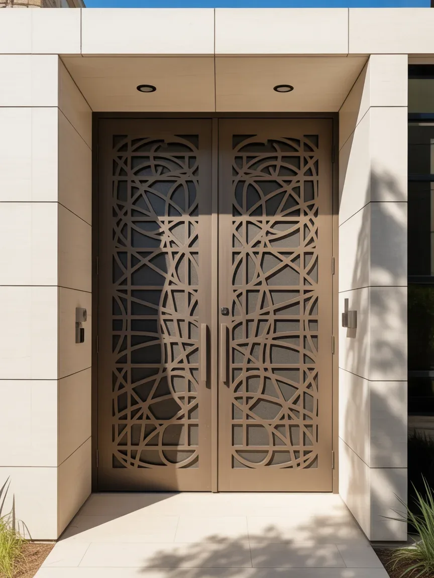 22. Double Doors With Geometric Cutout Details 22. Double Doors With Geometric Cutout Details