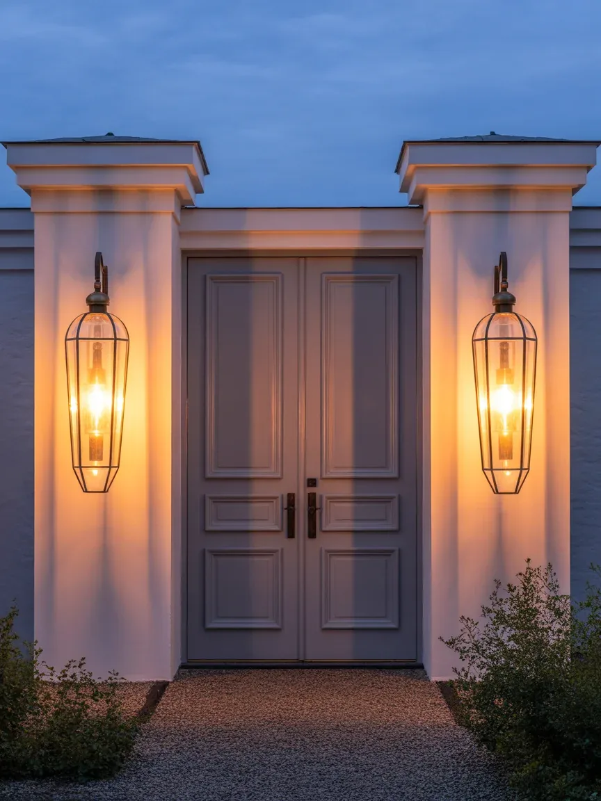 22. Double Doors With Statement Lighting 22. Double Doors With Statement Lighting