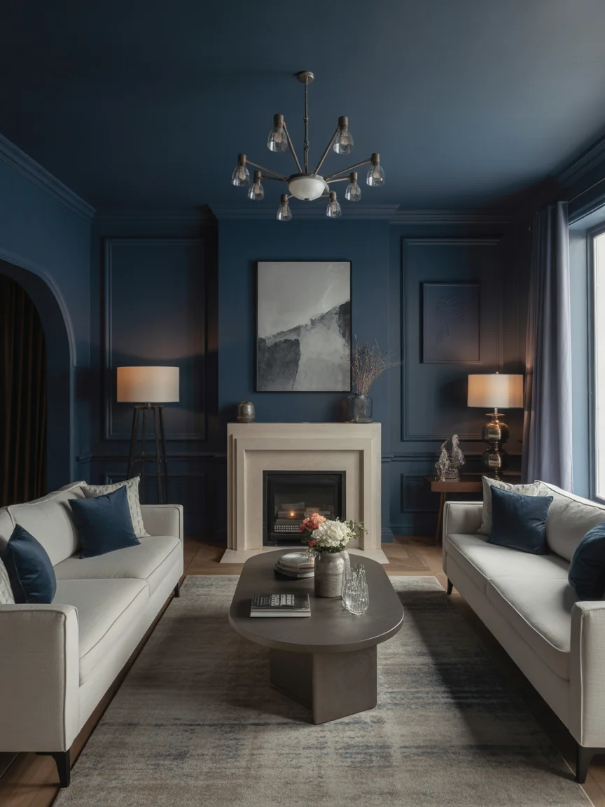 11. Dramatic Dark Walls & Light Furniture