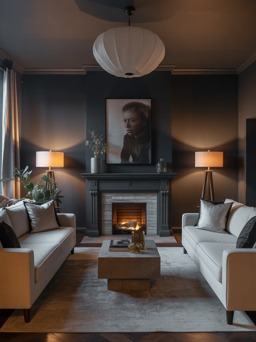 15. Dramatic Dark Walls With Soft Furnishings