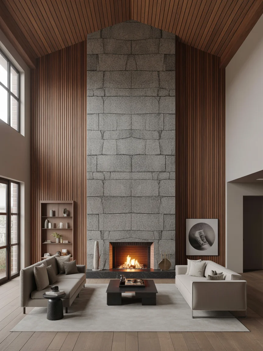 10. Dramatic Fireplace Wall Reaching Upward