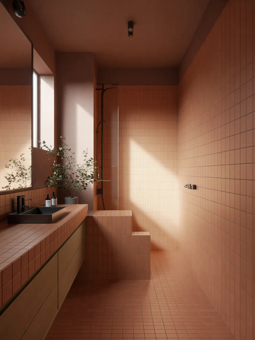 11. Earthy Modern Bathroom With Warm Tones
