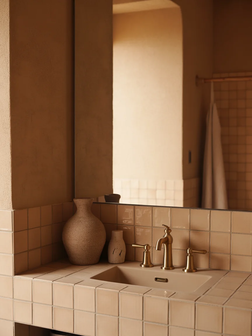 8. Earthy Neutral Bathroom With Clay Tones