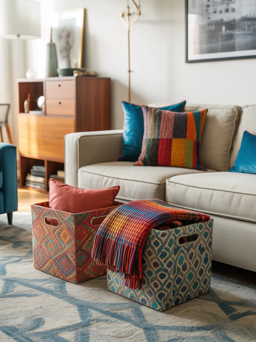 11. Eclectic Color Pop With Patterned Bins