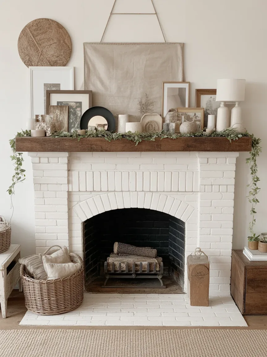 22. Eclectic Farmhouse Mantel With Collected Seasonal Layers 22. Eclectic Farmhouse Mantel With Collected Seasonal Layers