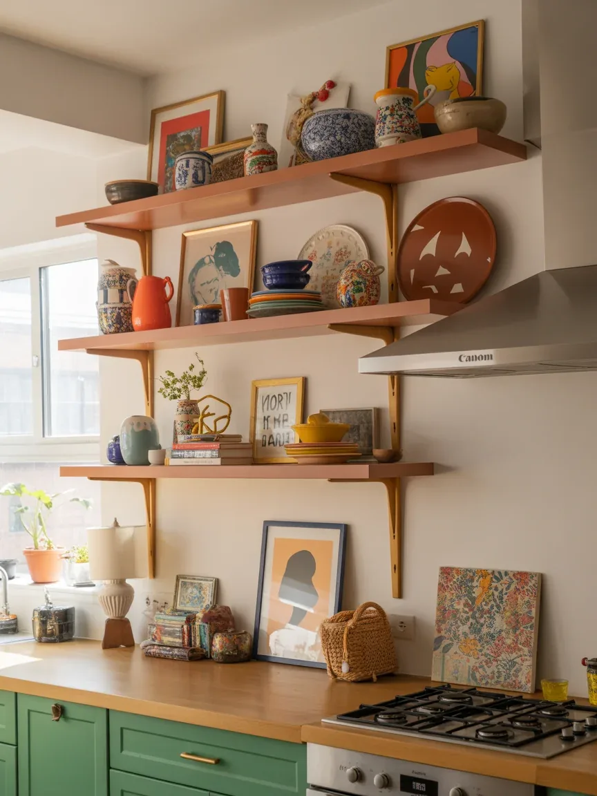 15. Eclectic Mix With Bold Shelf Styling 15. Eclectic Mix With Bold Shelf Styling
