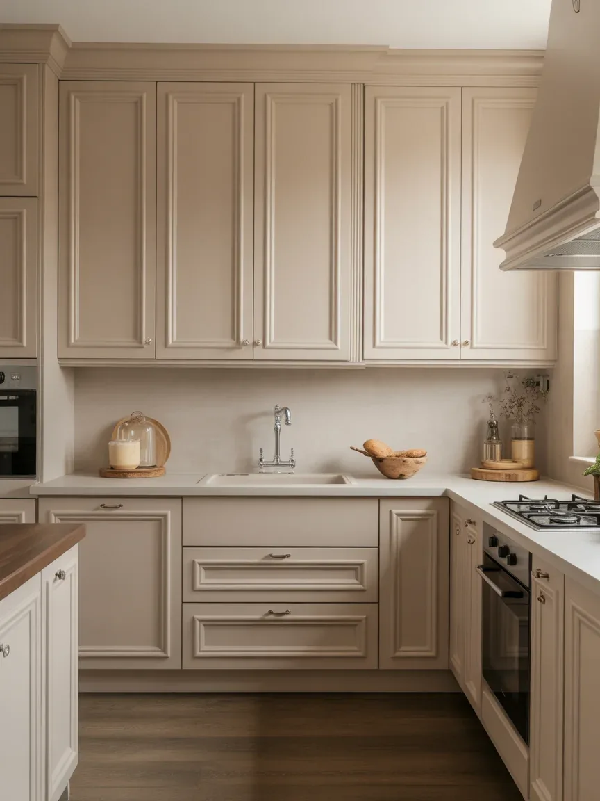 18. Elegant Beige Kitchen With Panel Detailing 18. Elegant Beige Kitchen With Panel Detailing