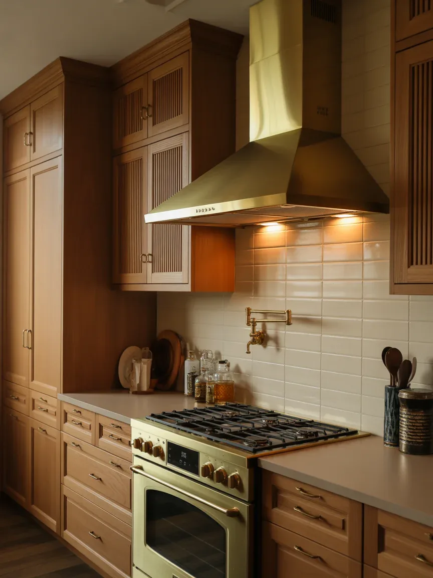 26. Elegant Brass Hood With Warm Glow 26. Elegant Brass Hood With Warm Glow