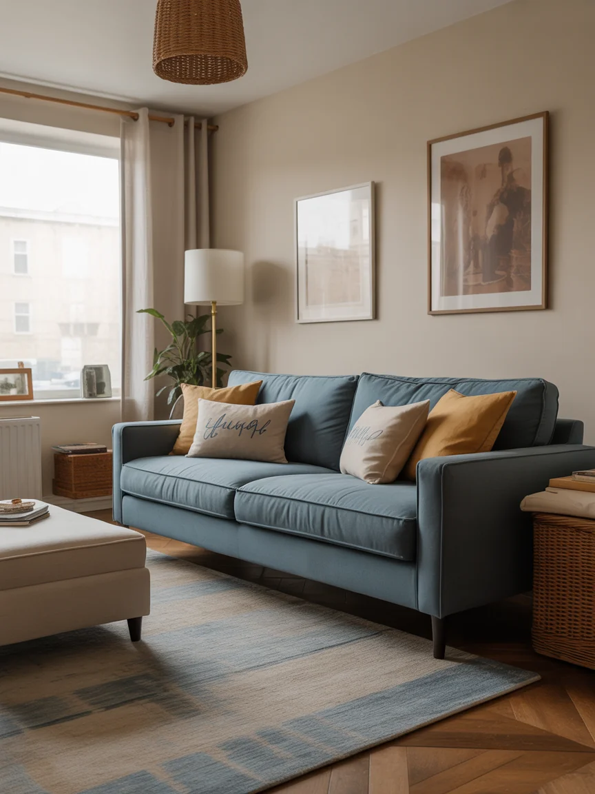 24. Family-Friendly Cozy With Durable Blue Sofa