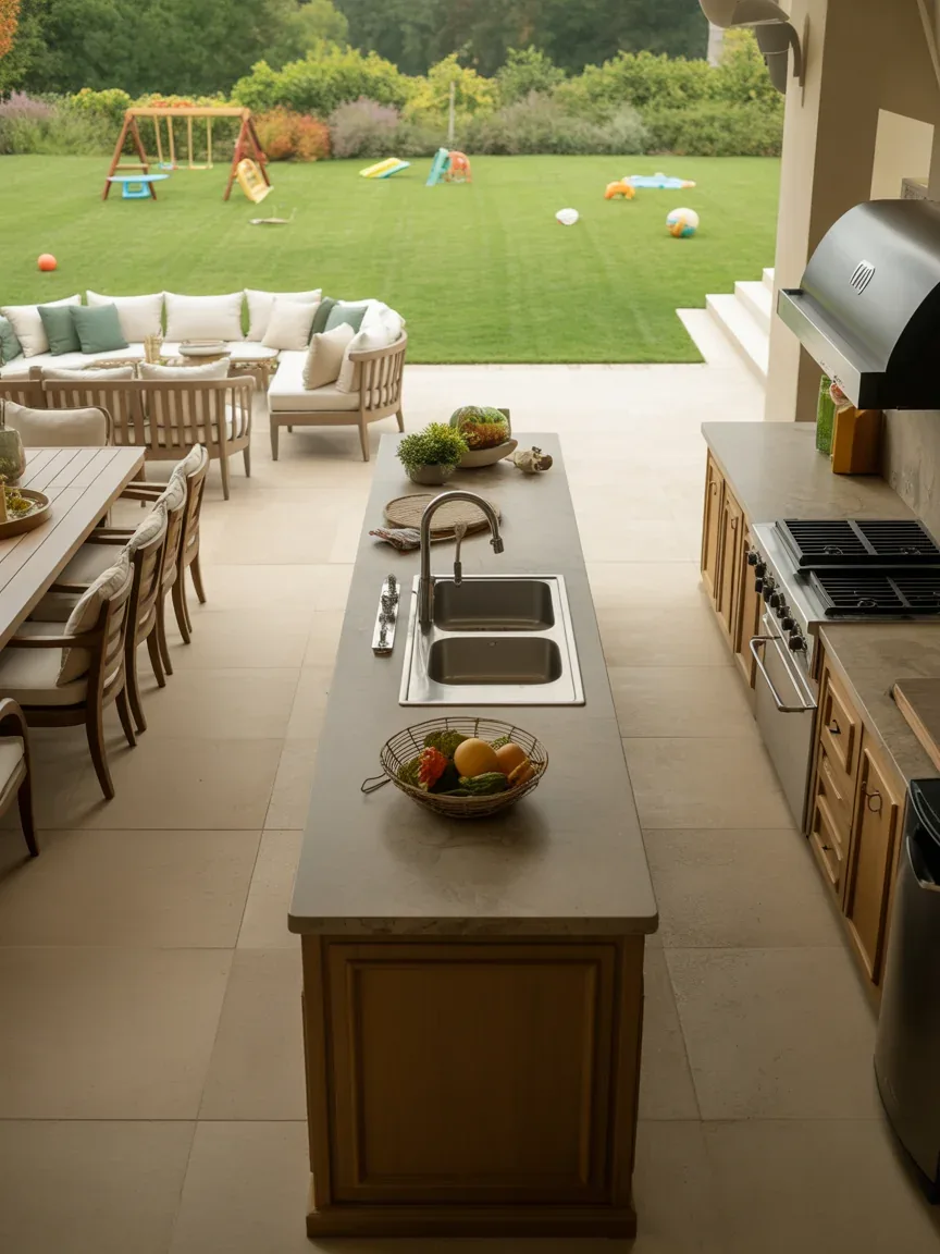 20. Family-Friendly Multi-Zone Backyard Kitchen 20. Family-Friendly Multi-Zone Backyard Kitchen