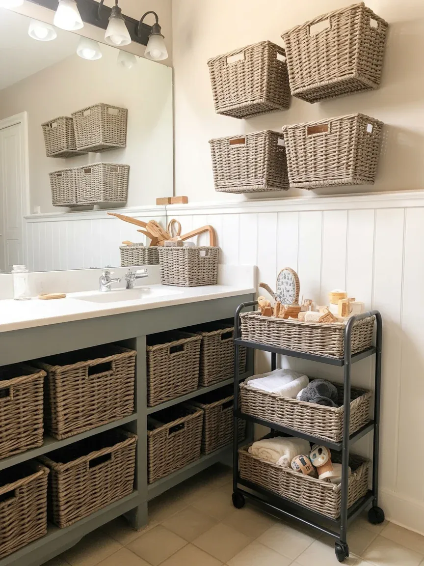 7. Farmhouse Bath With Oversized Basket Storage 7. Farmhouse Bath With Oversized Basket Storage