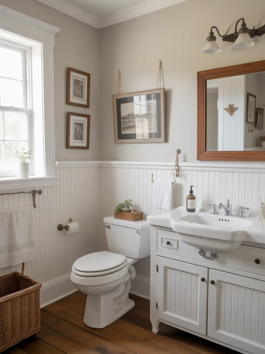 15. Farmhouse Bathroom With Beadboard Walls 15. Farmhouse Bathroom With Beadboard Walls