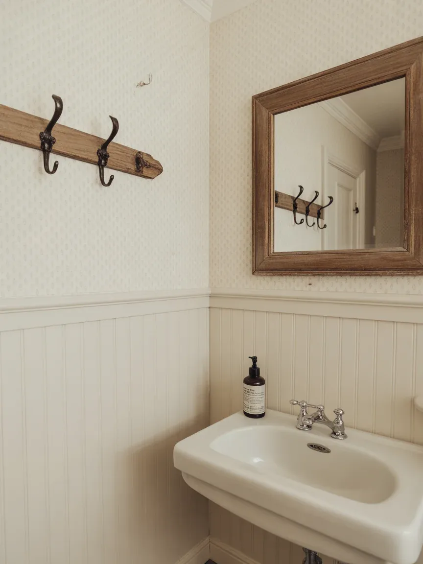 12. Farmhouse Bathroom With Floral Wallpaper 12. Farmhouse Bathroom With Floral Wallpaper