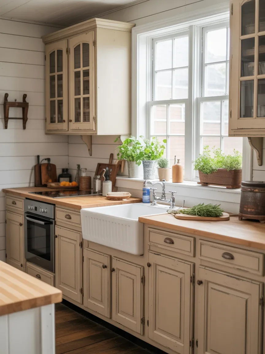 6. Farmhouse Beige Kitchen With Rustic Charm 6. Farmhouse Beige Kitchen With Rustic Charm