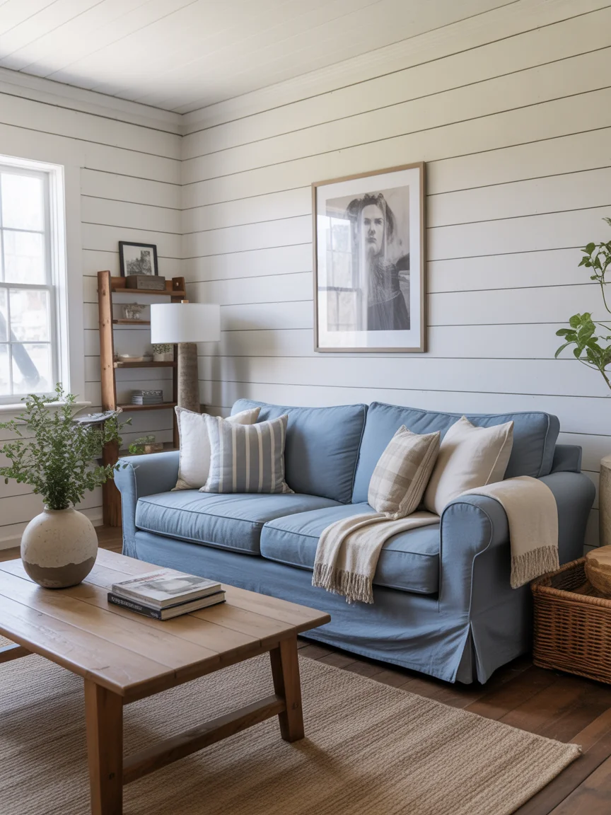 18. Farmhouse Fresh With Blue Upholstery