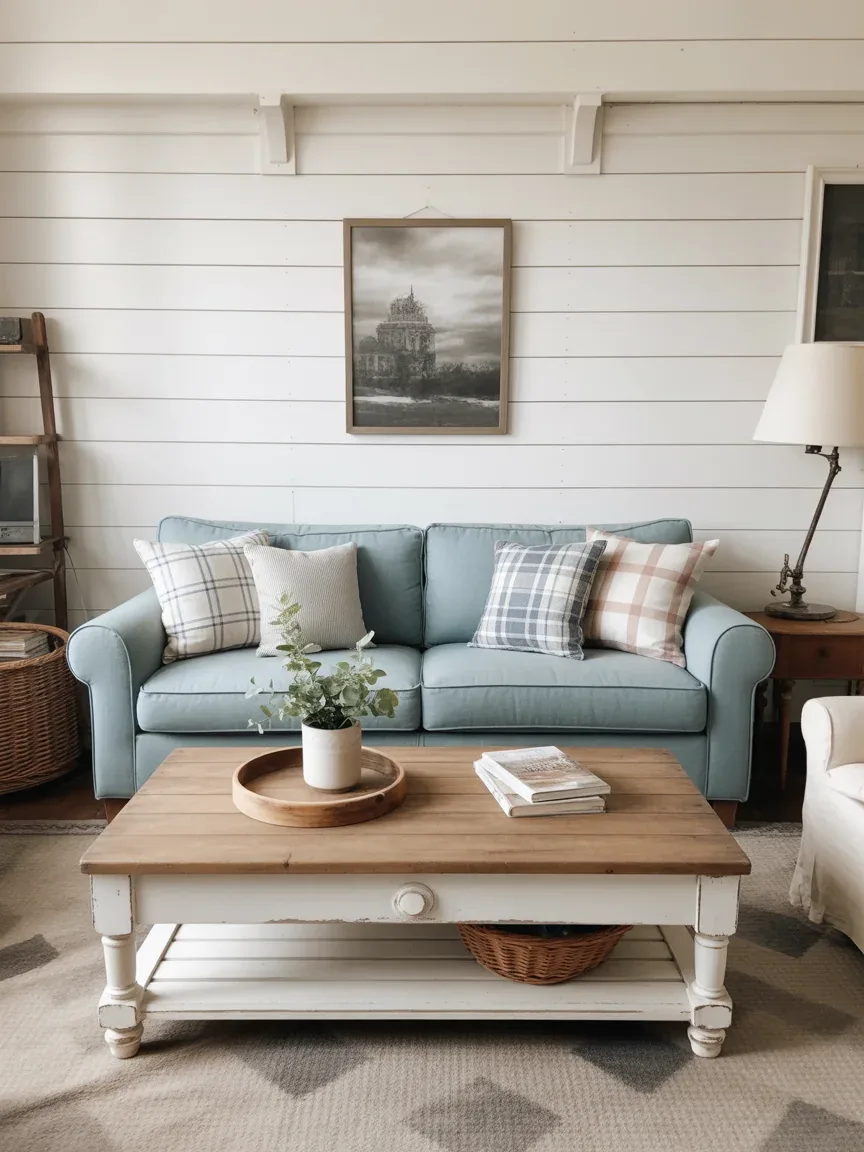 10. Farmhouse Fresh With Soft Blue Sofa 10. Farmhouse Fresh With Soft Blue Sofa