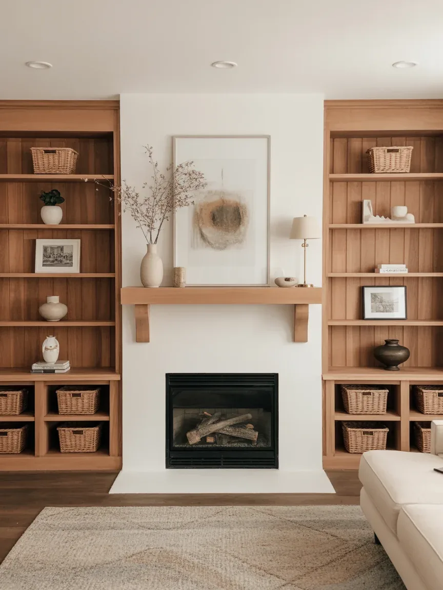 12. Farmhouse Mantel With Built-In Shelves Styling 12. Farmhouse Mantel With Built-In Shelves Styling