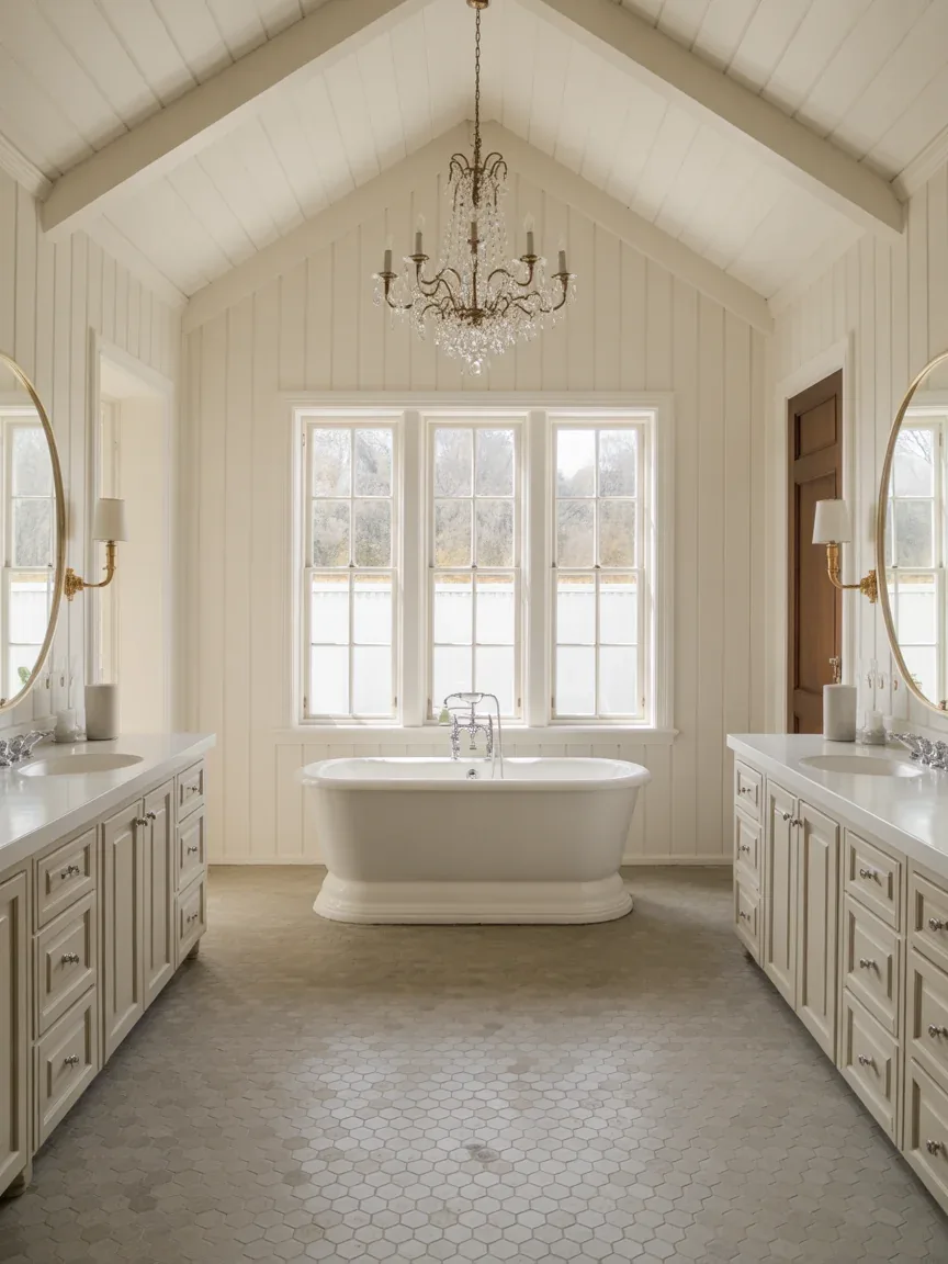 5. Farmhouse Master Bath With Centered Freestanding Tub 5. Farmhouse Master Bath With Centered Freestanding Tub