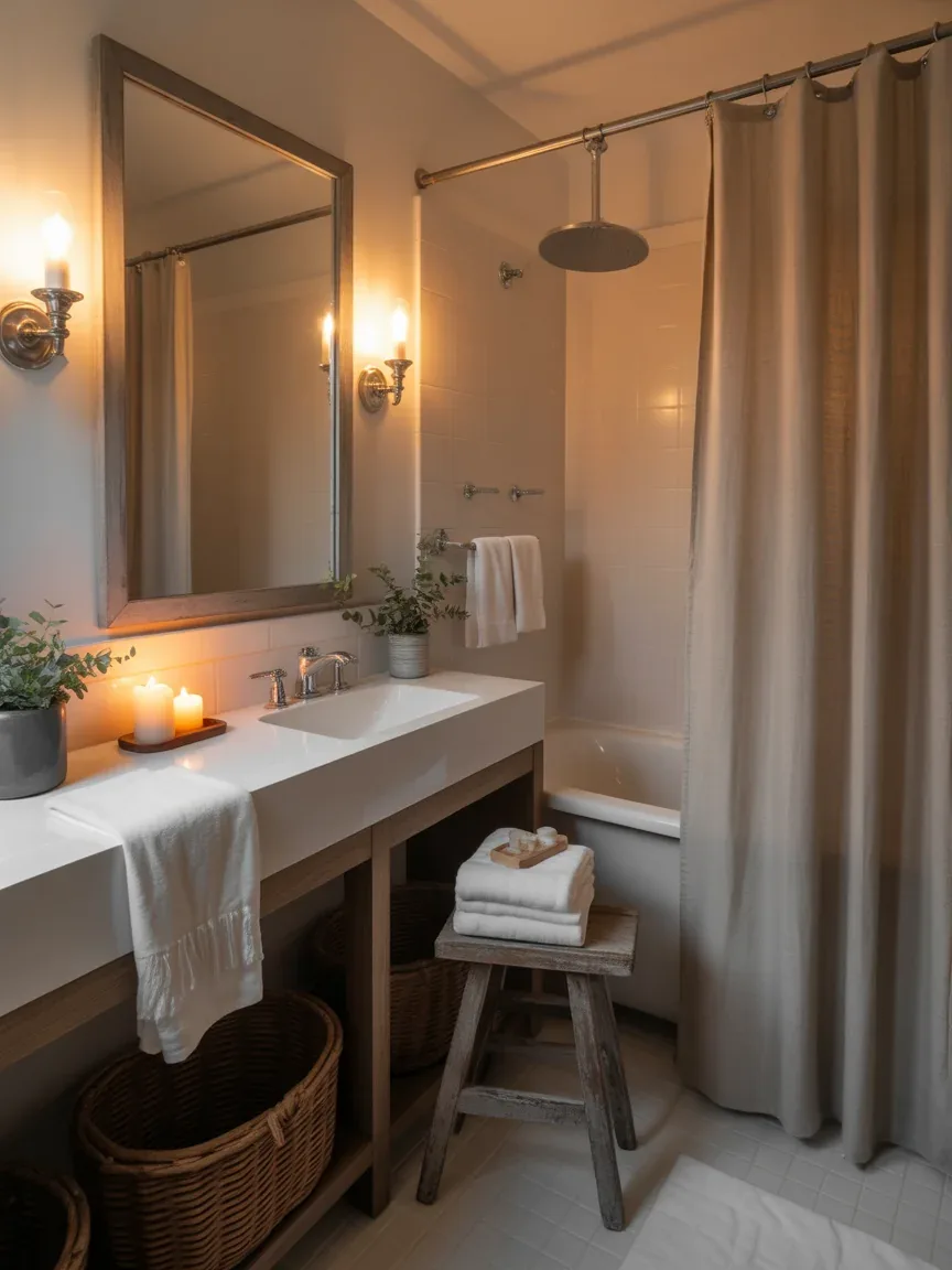 20. Farmhouse Spa Bathroom With Soft Lighting 20. Farmhouse Spa Bathroom With Soft Lighting