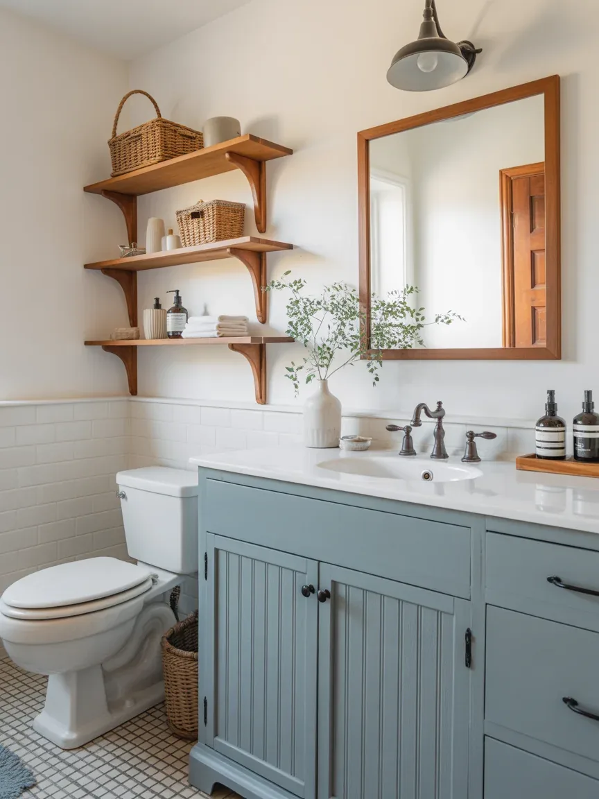 15. Farmhouse With Weathered Blue Accents 15. Farmhouse With Weathered Blue Accents