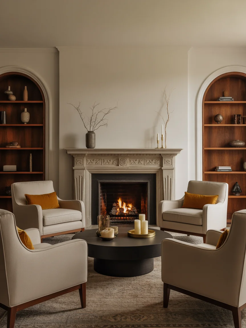 12. Fireplace-Centered Gathering Space